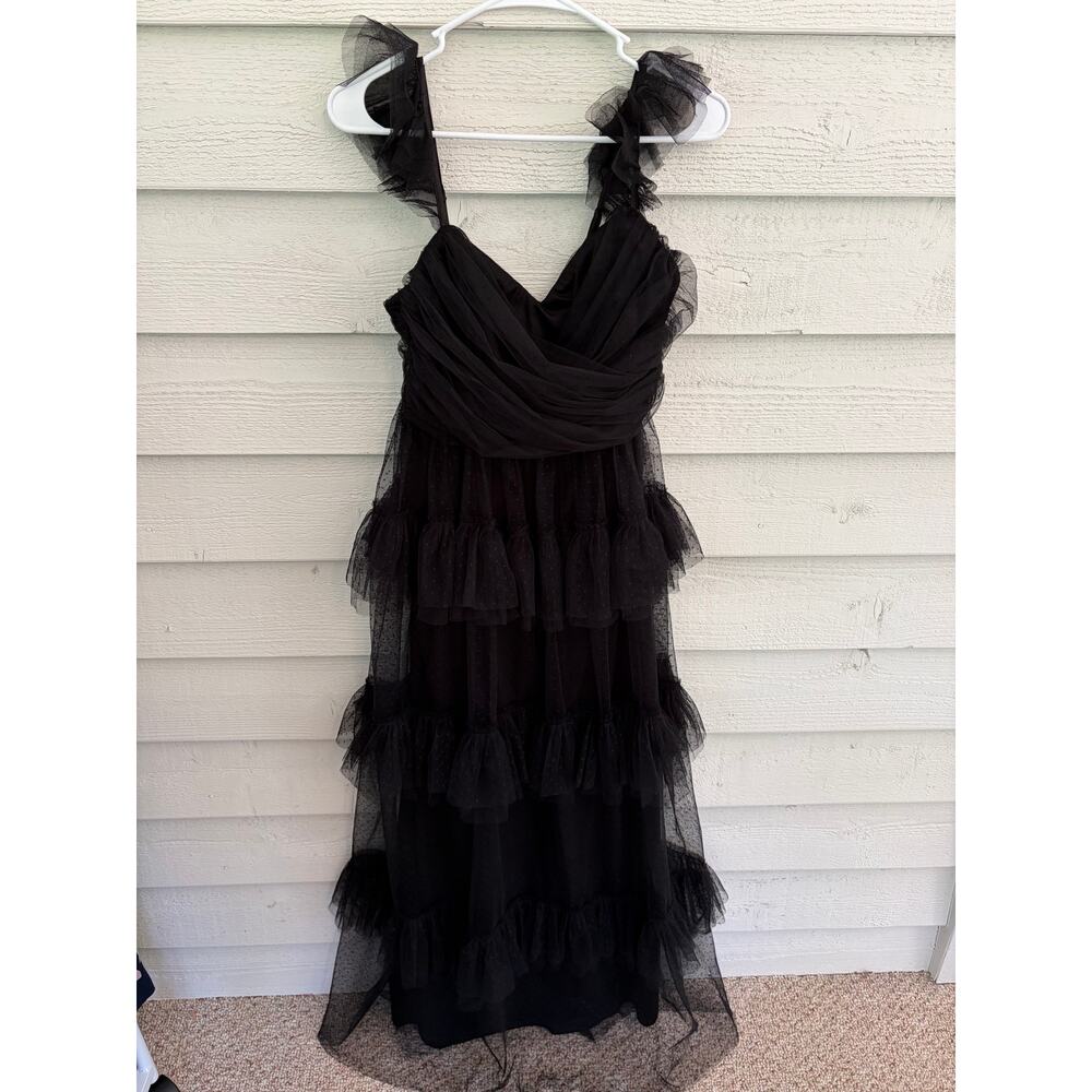 Lulus Black Tulle Ruffle Maxi Dress Fairy Goth Prom Party Medium - Picture 2 of 8